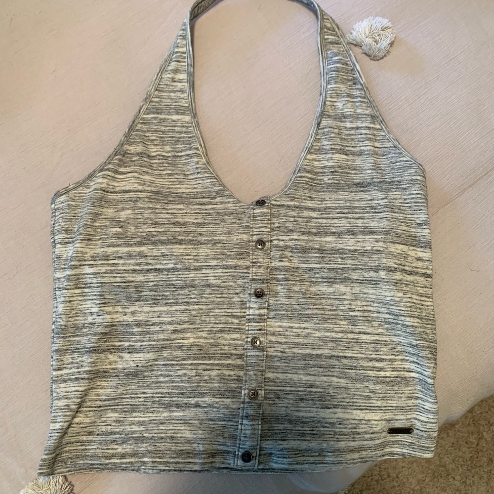 Hollister Gray Striped Button-Front Tank Top